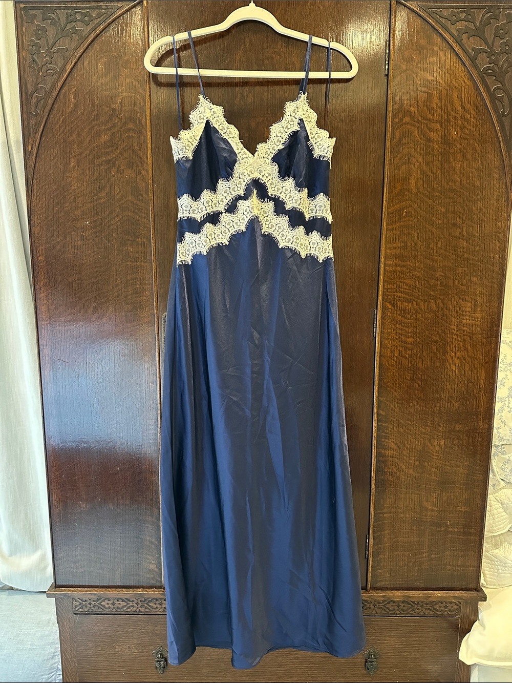 Sincerely Jules Navy Dress with Cream Lace Trim